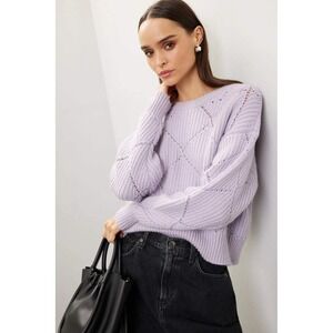 Thakoon Collective Lavender Diamond Pointelle Ribbed Crewneck Sweater Womens M